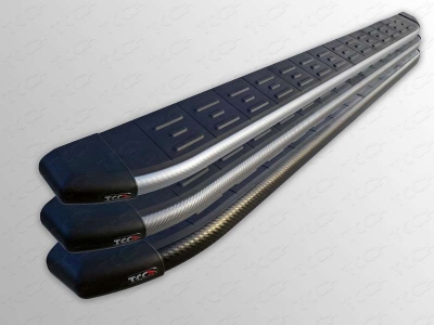 Пороги алюминиевые ТСС с накладкой серые для Kia Mohave 2008-2016