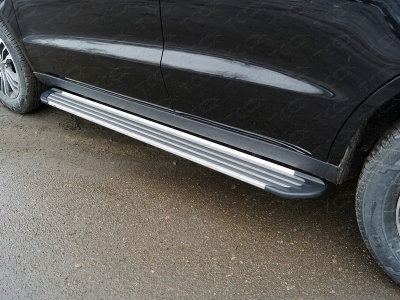 Пороги алюминиевые Slim Line Silver ТСС для Geely Emgrand X7 2018-2021